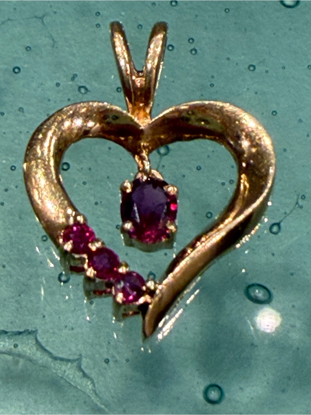 14K Yellow Gold Ruby Open Heart Pendant Dangle Ruby 1.89g